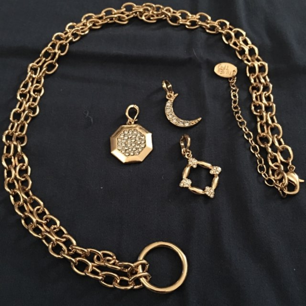 Gold Necklace With 3 Charms 17$
